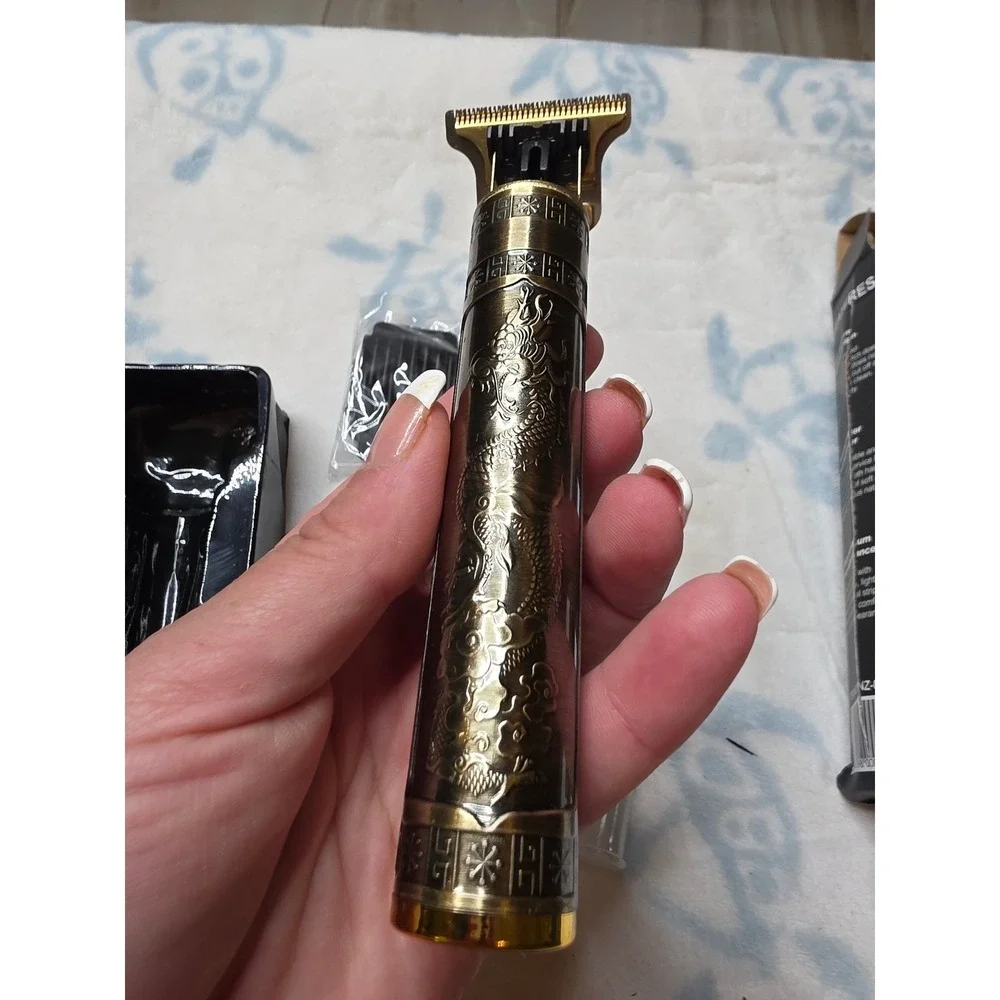 MiniSun Professional Cordless Hair Trimmer Dragon Embossed T-Blade Clipper Gold‎